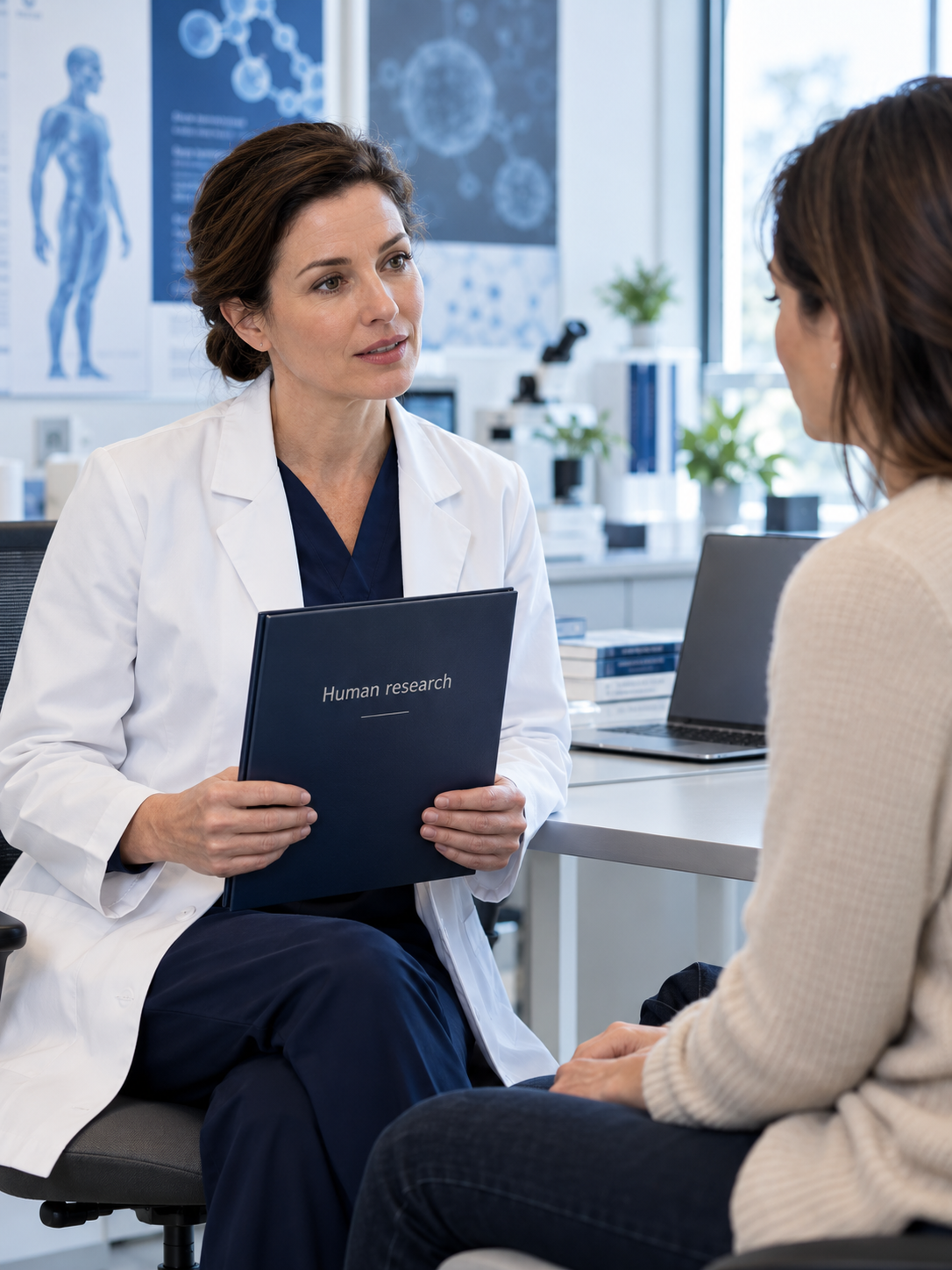 A clinical investigator discussing human research evidence.