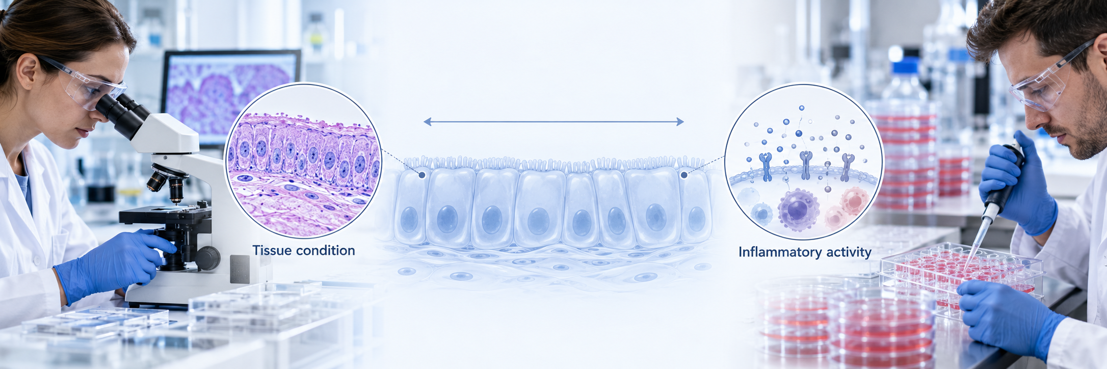 Tissue condition and inflammatory activity as connected research perspectives.