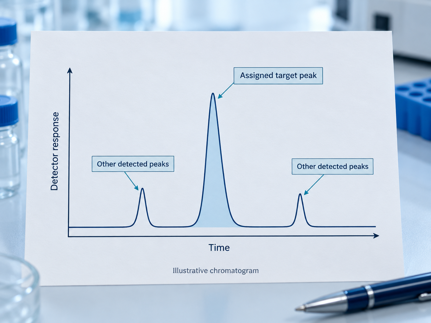 Illustrative chromatogram with a target peak and other detected peaks.