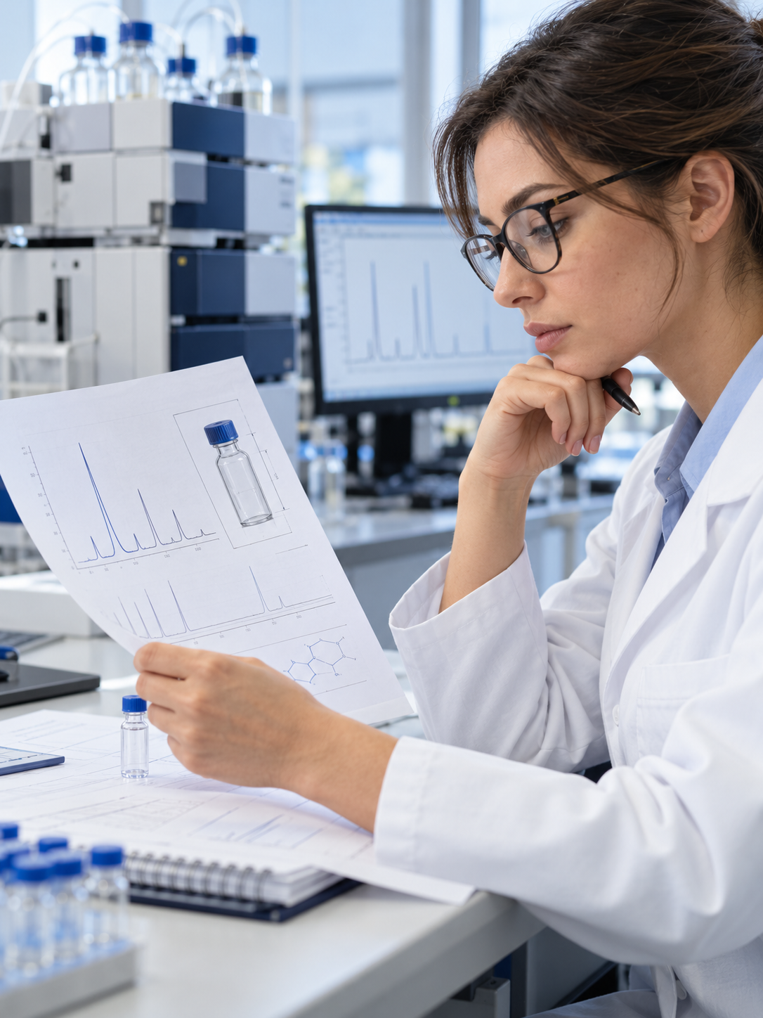 A scientist considering questions about analytical documentation.