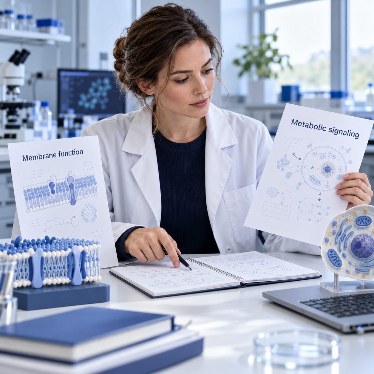 A researcher comparing membrane-function and metabolic-signaling questions.