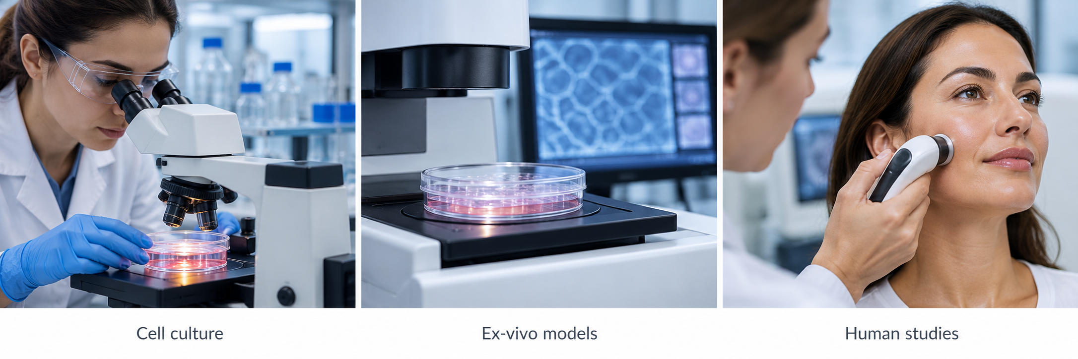 Cell culture, ex-vivo models and human studies represent different research settings.