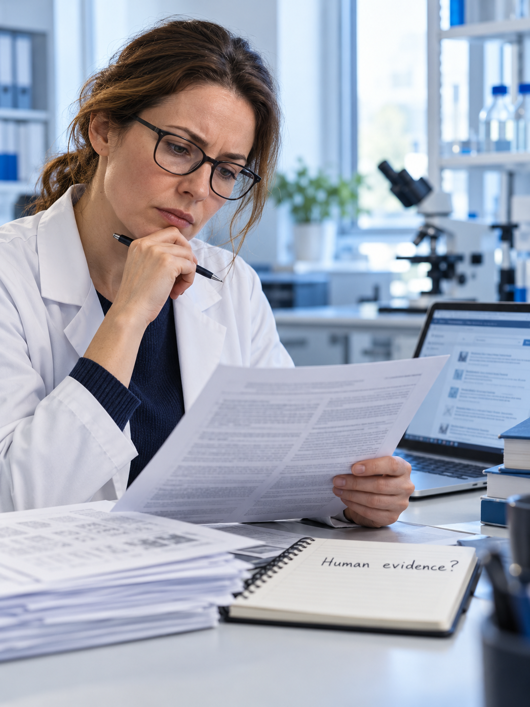 A researcher reviewing the limitations of human evidence.