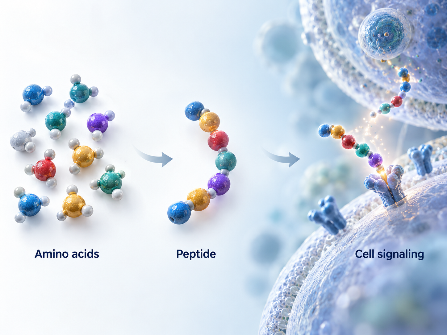 Amino acids form a short peptide chain; some peptides participate in cell signaling.