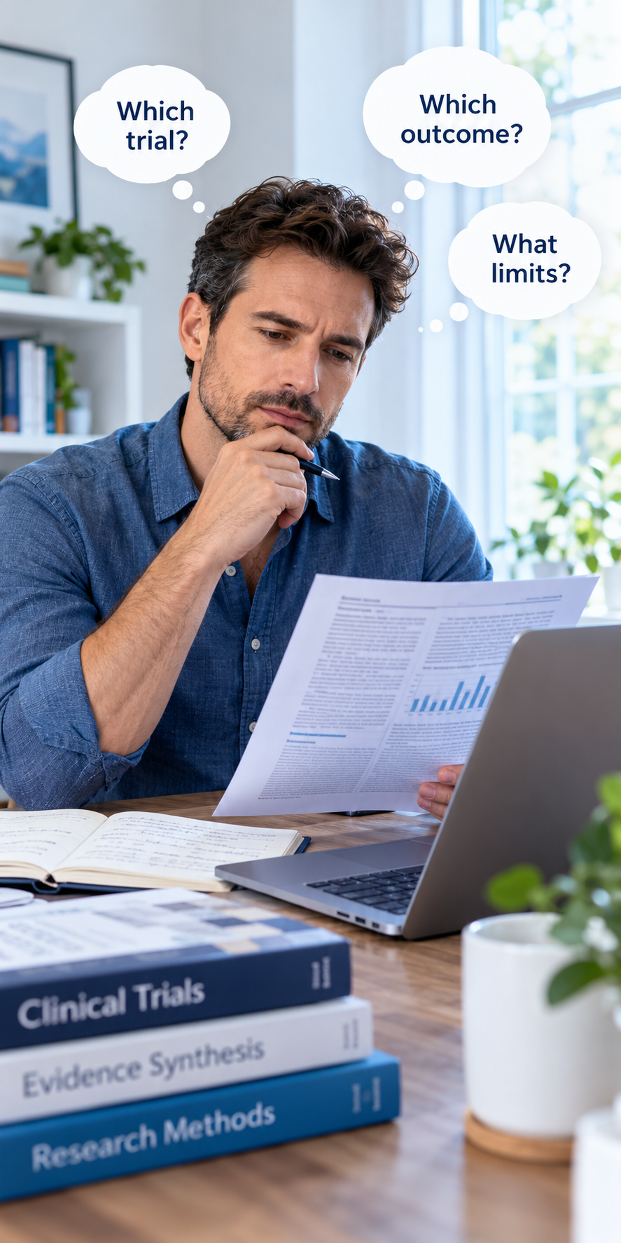 A reader asking which trial, which outcome and what limitations apply.