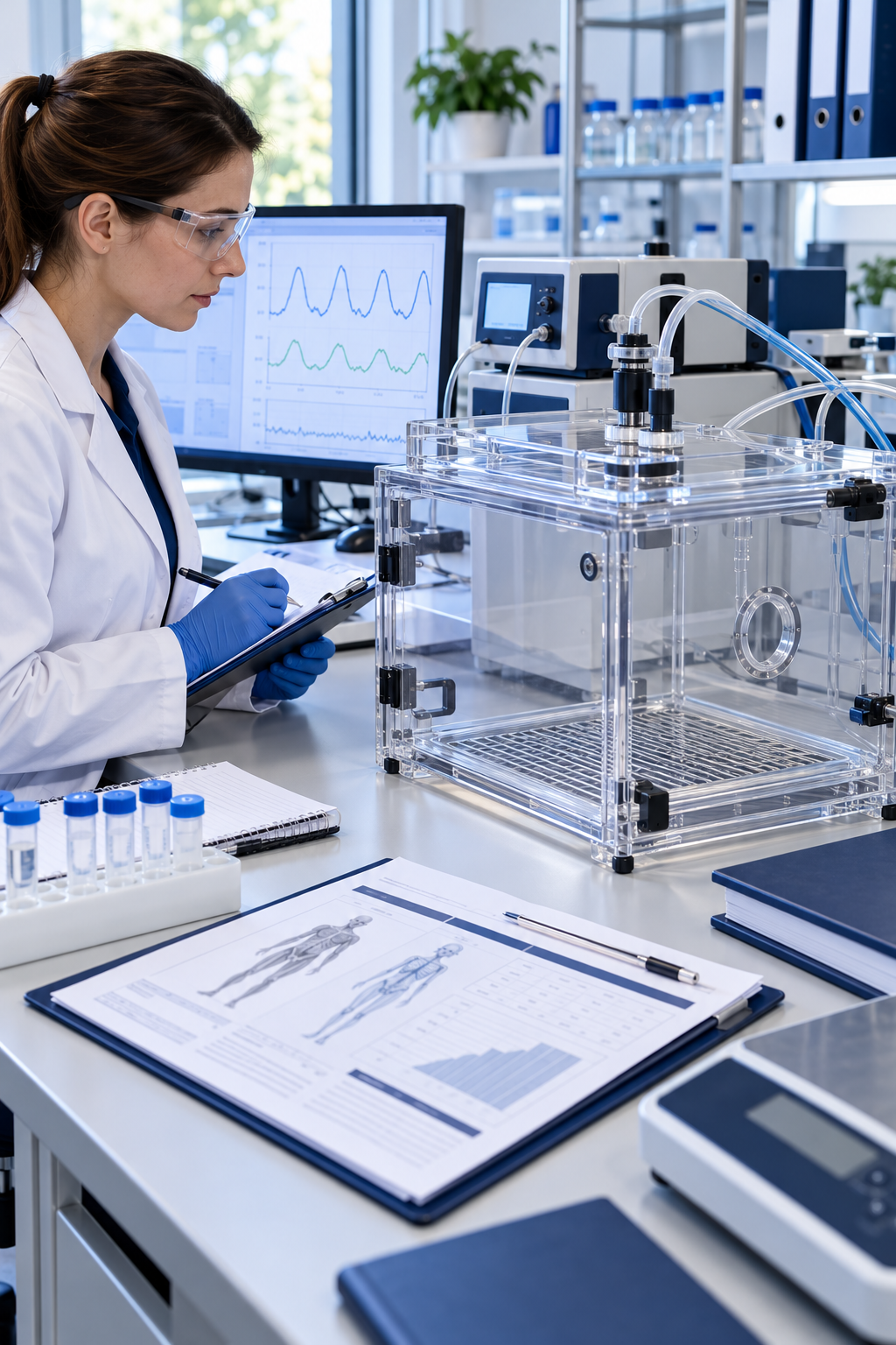 Illustrative indirect-calorimetry equipment and metabolic research documentation.