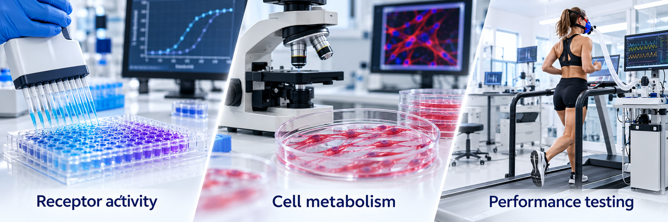 Receptor assays, cell metabolism and performance testing as distinct research questions.
